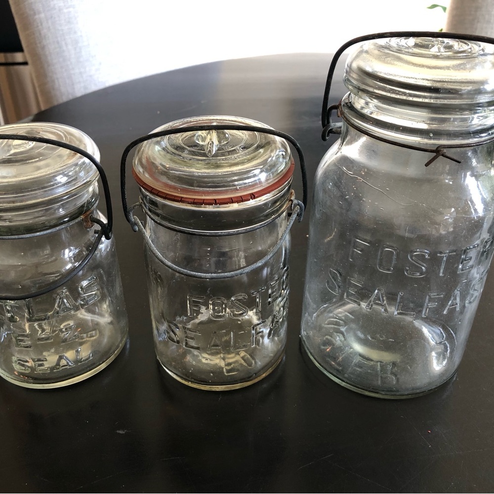 2 Vintage Foster Sealfast jars and 1 Atlas E-Z Seal canning jar